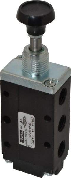 Parker - 0.83 CV Rate, 1/4" NPT Inlet Direct Air 4 Mechanical Spool Valve - 4 Way, 2 Position, Button Manual Return, 150 Max psi - Makers Industrial Supply