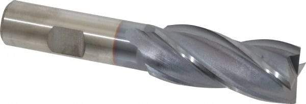 Cleveland - 13/16", 1-7/8" LOC, 5/8" Shank Diam, 4" OAL, 4 Flute, High Speed Steel Square End Mill - Single End, TiCN Finish, Spiral Flute, 30° Helix, Centercutting, Right Hand Cut, Right Hand Flute, Series HG-4C - Makers Industrial Supply