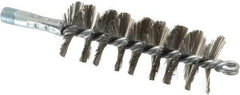 Schaefer Brush - 4-1/2" Brush Length, 1-3/4" Diam, Double Stem, Single Spiral Tube Brush - 7-1/4" Long, Stainless Steel, 1/4" NPSM Male Connection - Makers Industrial Supply