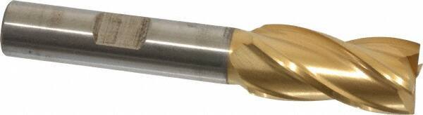 Cleveland - 1/2", 1" LOC, 3/8" Shank Diam, 2-11/16" OAL, 4 Flute, High Speed Steel Square End Mill - Single End, TiN Finish, Spiral Flute, 30° Helix, Centercutting, Right Hand Cut, Right Hand Flute, Series HG-4C - Makers Industrial Supply