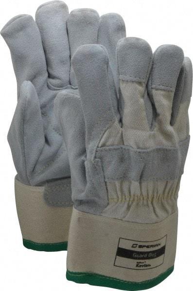 Honeywell - Size XL (10), ANSI Cut Lvl 3, Abrasion Lvl 4, Split Leather Cut Resistant Gloves - Kevlar Lining, Safety Cuff, White/Gray, Paired - Makers Industrial Supply