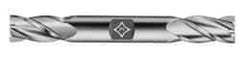 Cleveland - 21/64", 3/4" LOC, 3/8" Shank Diam, 3-1/2" OAL, 4 Flute, High Speed Steel Square End Mill - Double End, TiN Finish, Spiral Flute, 30° Helix, Centercutting, Right Hand Cut, Right Hand Flute, Series HD-4C - Makers Industrial Supply