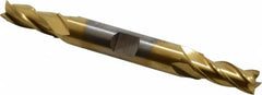 Cleveland - 19/64", 3/4" LOC, 3/8" Shank Diam, 3-1/2" OAL, 4 Flute, High Speed Steel Square End Mill - Double End, TiN Finish, Spiral Flute, 30° Helix, Centercutting, Right Hand Cut, Right Hand Flute, Series HD-4C - Makers Industrial Supply