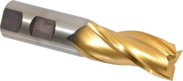 Cleveland - 1", 2" LOC, 1" Shank Diam, 4-1/2" OAL, 3 Flute, High Speed Steel Square End Mill - Single End, TiN Finish, Spiral Flute, 30° Helix, Centercutting, Right Hand Cut, Right Hand Flute, Series HG-3 - Makers Industrial Supply