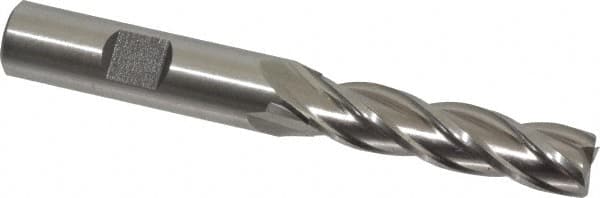 Cleveland - 7/16", 1-3/4" LOC, 1/2" Shank Diam, 3-3/4" OAL, 4 Flute, High Speed Steel Square End Mill - Single End, Uncoated, Spiral Flute, 30° Helix, Centercutting, Right Hand Cut, Right Hand Flute, Series HG-4C - Makers Industrial Supply