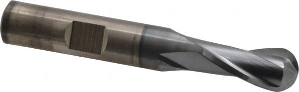 Cleveland - 3/8" Diam, 3/4" LOC, 2 Flute Cobalt Ball End Mill - TiCN Finish, Single End, 2-1/2" OAL, 3/8" Shank Diam, Spiral Flute - Makers Industrial Supply