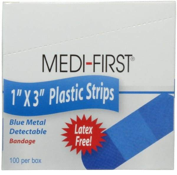 Medique - 3" Long x 1" Wide, General Purpose Self-Adhesive Bandage - Blue, Plastic Bandage, Metal Detectable - Makers Industrial Supply