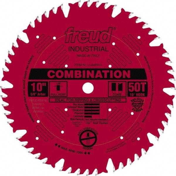 Freud - 10" Diam, 5/8" Arbor Hole Diam, 50 Tooth Wet & Dry Cut Saw Blade - Carbide-Tipped, Standard Round Arbor - Makers Industrial Supply