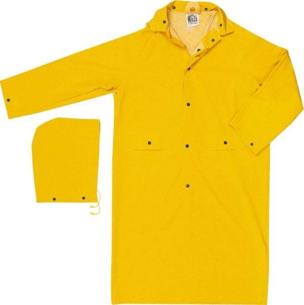 MCR Safety - Size M, Yellow, Rain Coat - 52" Chest, 2 Pockets, Attached Hood - Makers Industrial Supply