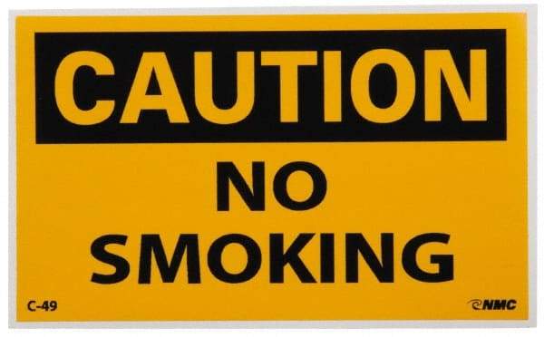 NMC - Accident Prevention Label, Header: CAUTION - Legend: Caution - No Smoking, English, Black & Yellow, 5" Long x 3" High, Sign Muscle Finish - Makers Industrial Supply