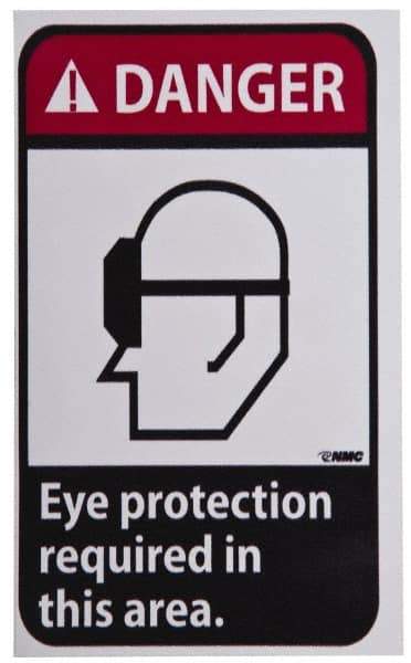 NMC - Accident Prevention Label, Header: DANGER - Legend: Danger - Eye Protection Required in This Area, English, Red, Black & White, 5" Long x 3" High, Sign Muscle Finish - Makers Industrial Supply