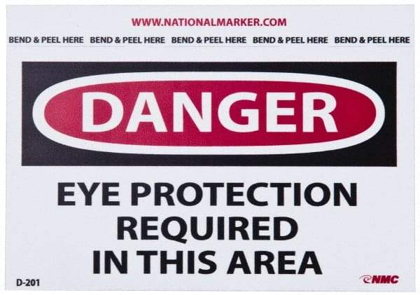 NMC - Accident Prevention Label, Header: DANGER - Legend: Danger - Eye Protection Required in This Area, English, Red, Black & White, 5" Long x 3" High, Sign Muscle Finish - Makers Industrial Supply