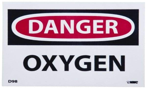 NMC - Hazardous Materials Label, Header: DANGER - Legend: Danger - Oxygen, English, Red, Black & White, 5" Long x 3" High, Sign Muscle Finish - Makers Industrial Supply