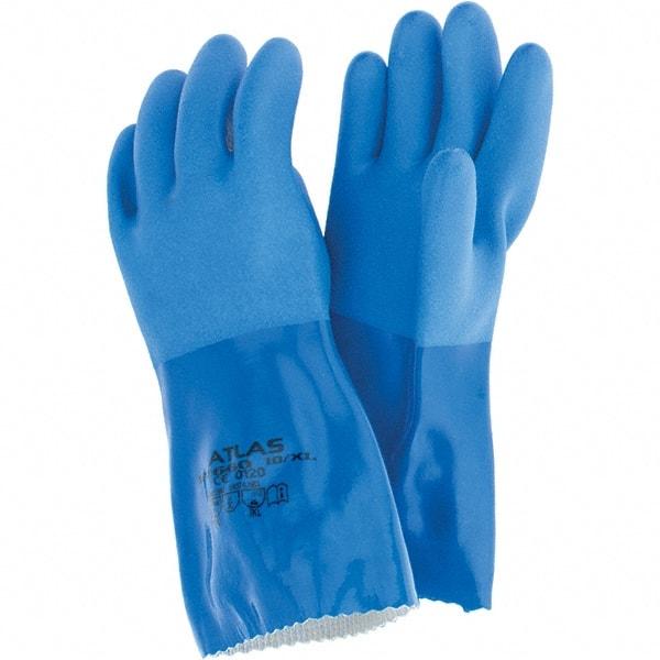 SHOWA - 22 mil Thick, Chemical Resistant Gloves - SZ10 PVC DIP BLU 1/PR SEAMLESS KEVLAR GLOVES - Makers Industrial Supply