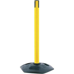 Tensator - 38" High, 2-1/2" Pole Diam, Tensabarrier Post - 19" Base Diam, Octagon Rubber Base, Yellow Plastic Post, Tape, Single Line Tape, For Outdoor Use - Makers Industrial Supply