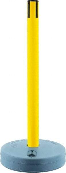 Tensator - 38" High, 2-1/2" Pole Diam, Tensabarrier Post - 15" Base Diam, Round Plastic Base, Yellow Plastic Post, Tape, Single Line Tape, For Outdoor Use - Makers Industrial Supply