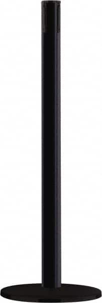 Tensator - 38" High, 2-1/2" Pole Diam, Tensabarrier Post - 14" Base Diam, Round Heavy Gauge Steel Base, Black Steel Post, Tape, Single Line Tape - Makers Industrial Supply