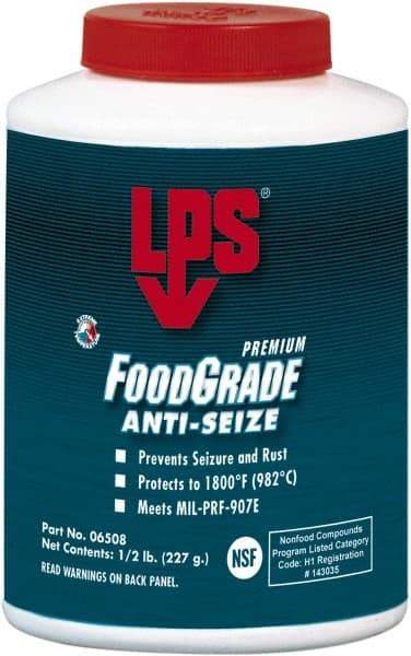 LPS - 0.5 Lb Brush Top Food Grade Anti-Seize Lubricant - Metal Free, -1,800°F, Opaque Off-White, Food Grade - Makers Industrial Supply