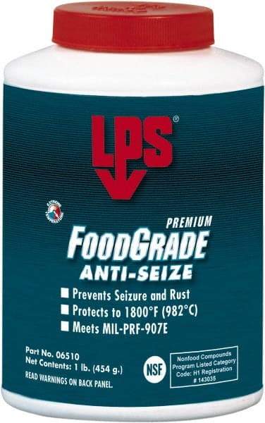 LPS - 1 Lb Brush Top Food Grade Anti-Seize Lubricant - Metal Free, -1,800°F, Opaque Off-White, Food Grade - Makers Industrial Supply