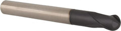 Accupro - 1/2" Diam, 1/2" LOC, 2 Flute Solid Carbide Ball End Mill - TiAlN Finish, Single End, 4-1/4" OAL, 1/2" Shank Diam, Spiral Flute - Makers Industrial Supply