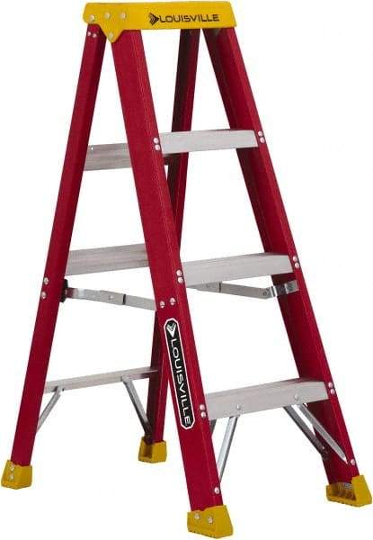 Louisville - 3 Steps, 4' High, Type IA Rating, Fiberglass Step Ladder - 300 Lb Capacity, 18-13/16" Base Width - Makers Industrial Supply