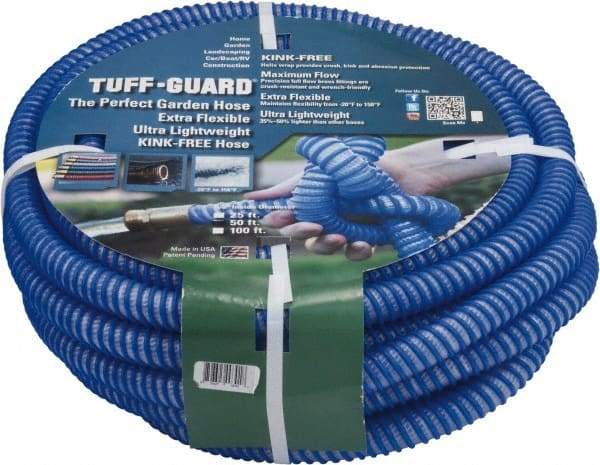 JGB Enterprises - 25' Long Garden Hose - 5/8" Diam, 5/8" GHT, Polypropylene, 100 psi, Hot Water Compatible, All Season, Blue - Makers Industrial Supply