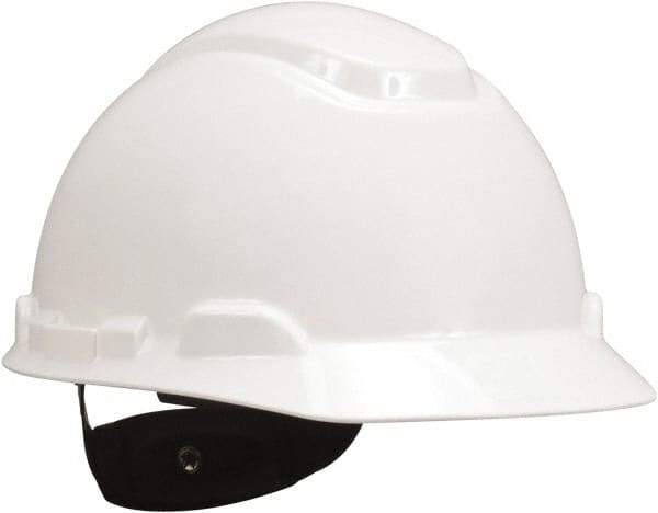 3M - ANSI Type I, Class E Rated, 4 Point, Ratchet Adjustment Hard Hat - Size 6-1/2 to 8, White, Standard Brim, Slotted - Makers Industrial Supply