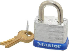 Master Lock - 9/16" Shackle Clearance, Keyed Different Padlock - 1/2" Shackle Width, 3/16" Shackle Diam, Brass - Makers Industrial Supply