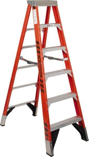 Werner - 5 Steps, 6' High, Type IAA Rating, Fiberglass Step Ladder - 375 Lb Capacity, 25" Base Width - Makers Industrial Supply