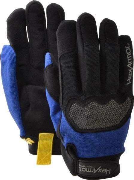 HexArmor - Size M (8), ANSI Cut Lvl A6, Puncture Lvl 3, Synthetic Leather Cut & Puncture Resistant Gloves - Hook & Loop Cuff, Black/Blue, Paired - Makers Industrial Supply