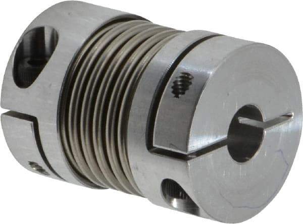 Lovejoy - 1/4" Max Bore Diam, Flexible Bellows Clamp Coupling - 0.984" OD, 1.023" OAL, Aluminum Hub with Stainless Steel Bellows - Makers Industrial Supply