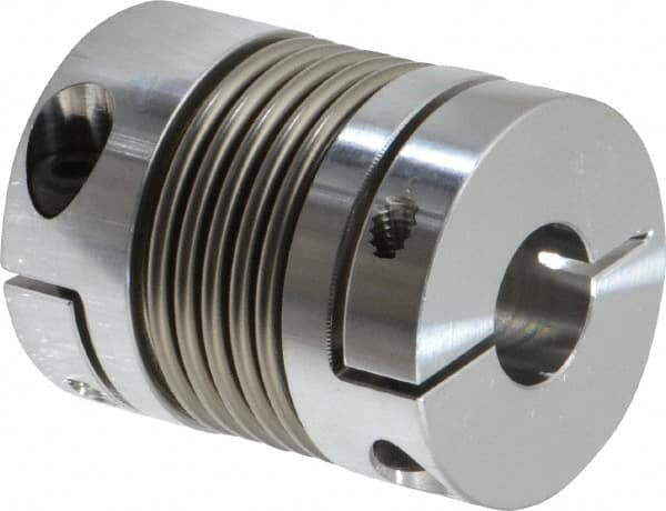 Lovejoy - 1/2" Max Bore Diam, Flexible Bellows Clamp Coupling - 1.28" OD, 1.614" OAL, Aluminum Hub with Stainless Steel Bellows - Makers Industrial Supply