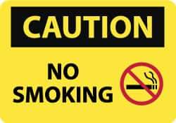 NMC - "Caution - No Smoking", 10" Long x 14" Wide, Aluminum Safety Sign - Rectangle, 0.04" Thick, Use for Accident Prevention - Makers Industrial Supply