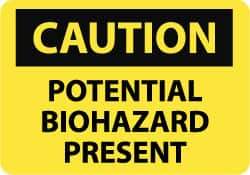 NMC - "Caution - Potential Biohazard Present", 10" Long x 14" Wide, Aluminum Safety Sign - Rectangle, 0.04" Thick, Use for Hazardous Materials - Makers Industrial Supply