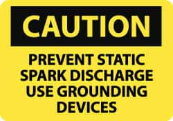 NMC - "Caution - Prevent Static Spark Discharge - Use Grounding Devices", 10" Long x 14" Wide, Aluminum Safety Sign - Rectangle, 0.04" Thick, Use for Accident Prevention - Makers Industrial Supply