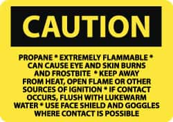 NMC - "Caution - Propane - Extremely Flammable - Can Cause Eye and Skin Burns and Frostbite", 10" Long x 14" Wide, Aluminum Safety Sign - Rectangle, 0.04" Thick, Use for Accident Prevention - Makers Industrial Supply