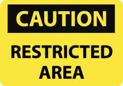 NMC - "Caution - Restricted Area", 10" Long x 14" Wide, Aluminum Safety Sign - Rectangle, 0.04" Thick, Use for Security & Admittance - Makers Industrial Supply