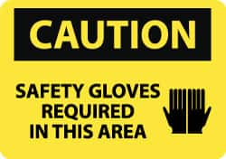 NMC - "Caution - Safety Gloves Required in This Area", 10" Long x 14" Wide, Aluminum Safety Sign - Rectangle, 0.04" Thick, Use for Accident Prevention - Makers Industrial Supply