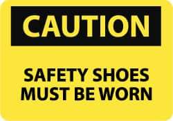 NMC - "Caution - Safety Shoes Must Be Worn", 10" Long x 14" Wide, Aluminum Safety Sign - Rectangle, 0.04" Thick, Use for Accident Prevention - Makers Industrial Supply