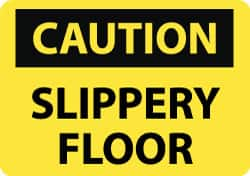 NMC - "Caution - Slippery Floor", 10" Long x 14" Wide, Aluminum Safety Sign - Rectangle, 0.04" Thick, Use for Accident Prevention - Makers Industrial Supply