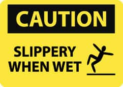 NMC - "Caution - Slippery When Wet", 10" Long x 14" Wide, Aluminum Safety Sign - Rectangle, 0.04" Thick, Use for Accident Prevention - Makers Industrial Supply