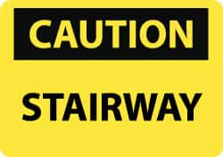 NMC - "Caution - Stairway", 10" Long x 14" Wide, Pressure-Sensitive Vinyl Safety Sign - Rectangle, 0.004" Thick, Use for Accident Prevention - Makers Industrial Supply