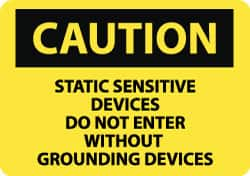 NMC - "Caution - Static Sensitive Devices - Do Not Enter without Grounding Devices", 10" Long x 14" Wide, Aluminum Safety Sign - Rectangle, 0.04" Thick, Use for Accident Prevention - Makers Industrial Supply