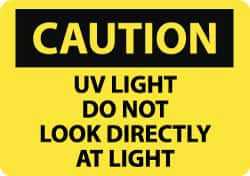 NMC - "Caution - UV Light - Do Not Look Directly at Light", 10" Long x 14" Wide, Pressure-Sensitive Vinyl Safety Sign - Rectangle, 0.004" Thick, Use for Accident Prevention - Makers Industrial Supply