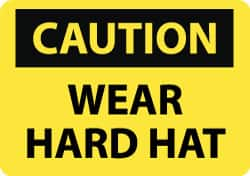 NMC - "Caution - Wear Hard Hat", 10" Long x 14" Wide, Aluminum Safety Sign - Rectangle, 0.04" Thick, Use for Accident Prevention - Makers Industrial Supply