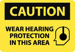 NMC - "Caution - Wear Hearing Protection in This Area", 10" Long x 14" Wide, Pressure-Sensitive Vinyl Safety Sign - Rectangle, 0.004" Thick, Use for Accident Prevention - Makers Industrial Supply