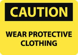 NMC - "Caution - Wear Protective Clothing", 10" Long x 14" Wide, Pressure-Sensitive Vinyl Safety Sign - Rectangle, 0.004" Thick, Use for Accident Prevention - Makers Industrial Supply