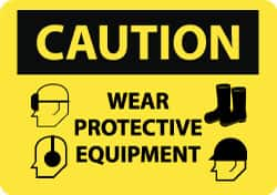 NMC - "Caution - Wear Protective Equipment", 10" Long x 14" Wide, Aluminum Safety Sign - Rectangle, 0.04" Thick, Use for Accident Prevention - Makers Industrial Supply