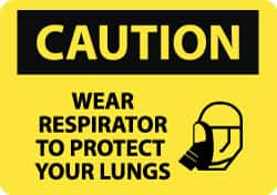 NMC - "Caution - Wear Respirator to Protect Your Lungs", 10" Long x 14" Wide, Aluminum Safety Sign - Rectangle, 0.04" Thick, Use for Accident Prevention - Makers Industrial Supply