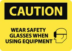 NMC - "Caution - Wear Safety Glasses When Using Equipment", 10" Long x 14" Wide, Aluminum Safety Sign - Rectangle, 0.04" Thick, Use for Accident Prevention - Makers Industrial Supply